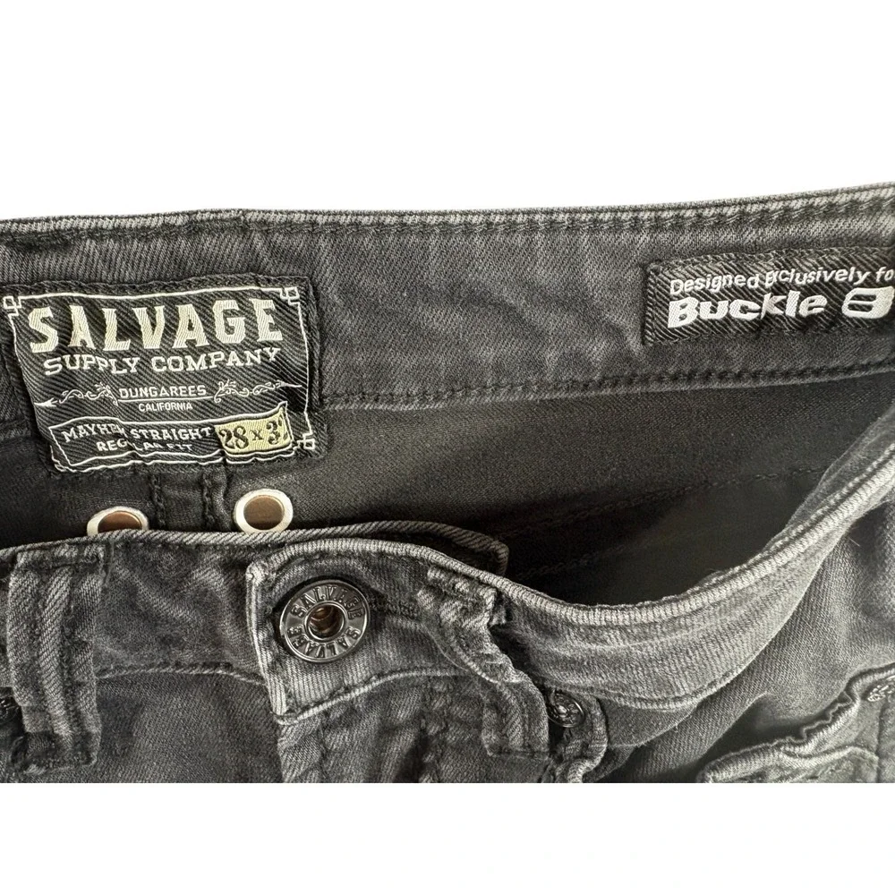 Buckle Salvage Mayhem Straight Regular Fit Jeans Mens 28x32 Black Denim Low Rise